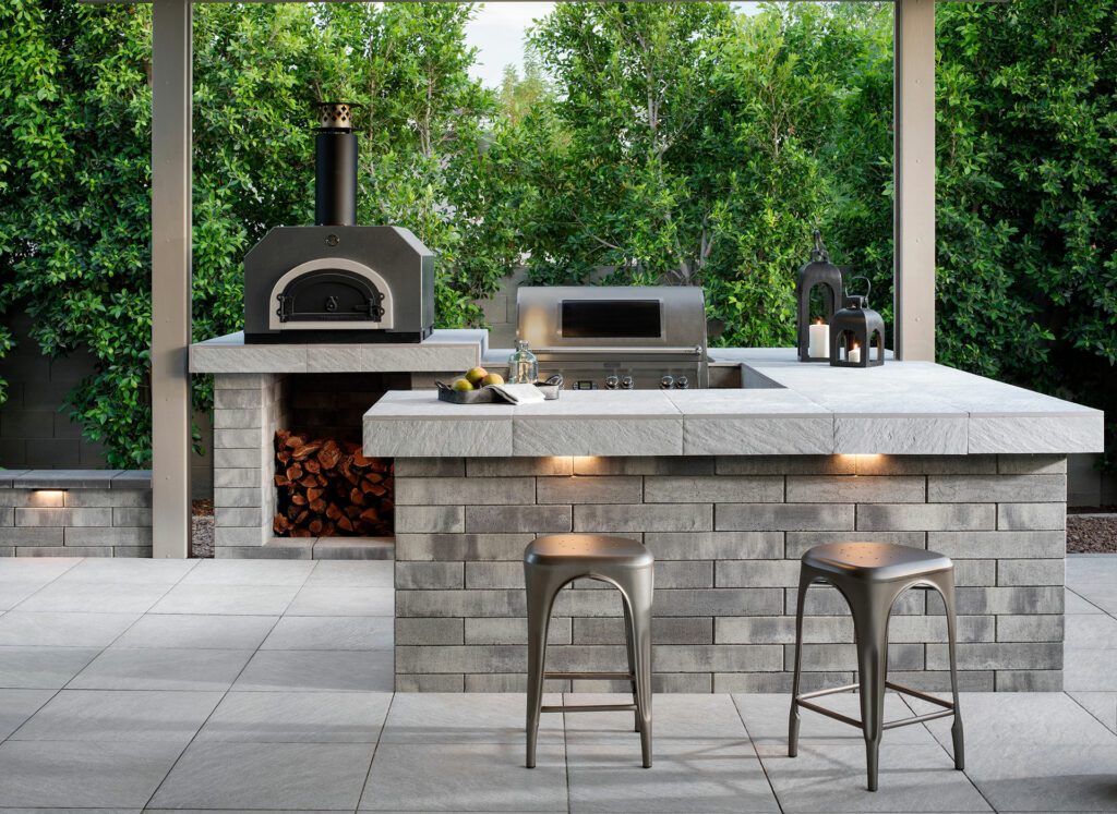 Modern outdoor kitchen design with countertops